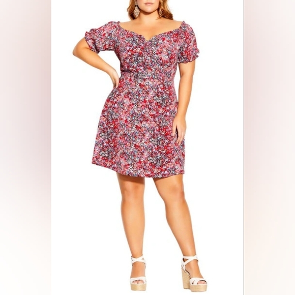City Chic Ditsy Floral Sweetheart Mini Dress XL 22 - Picture 1 of 8